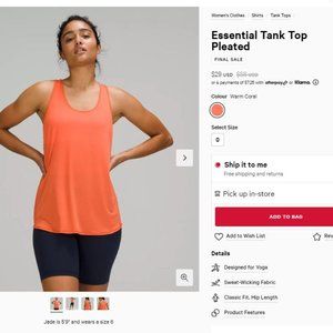 Lululemon Essential Tank Top size 0 Warm Coral